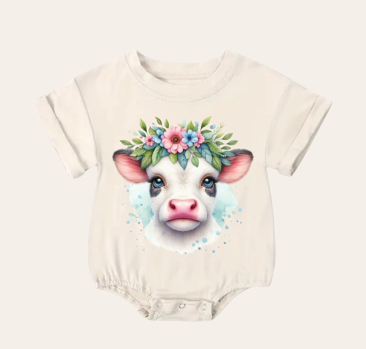 Floral Highland Cow Baby t-shirt Bubble Romper Hippo Boutique