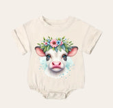 Floral Highland Cow Baby t-shirt Bubble Romper Hippo Boutique
