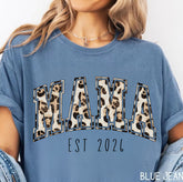 Leopard Print Mama with EST Date Women’s T-Shirt Hippo Boutique