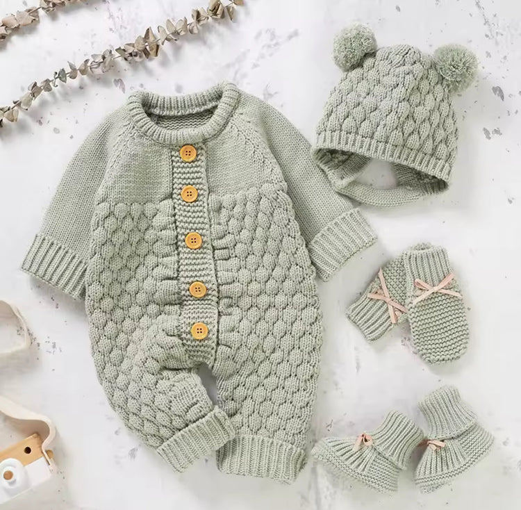 Baby Knit Bodysuit Set with Boots Hat & Mitts Hippo Boutique