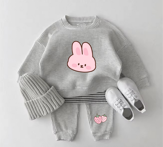 Baby Waffle Knit Jogger Outfit - Bunny Strawberry Hippo Boutique