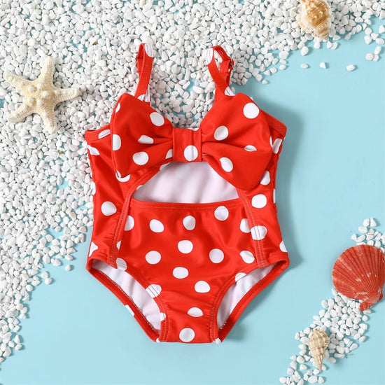 Baby Girl One Piece Polka Dot Bow Rash Guards Hippo Boutique