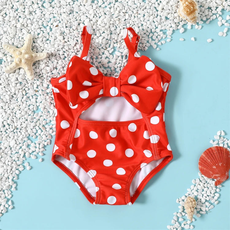 Baby Girl One Piece Polka Dot Bow Rash Guards Hippo Boutique