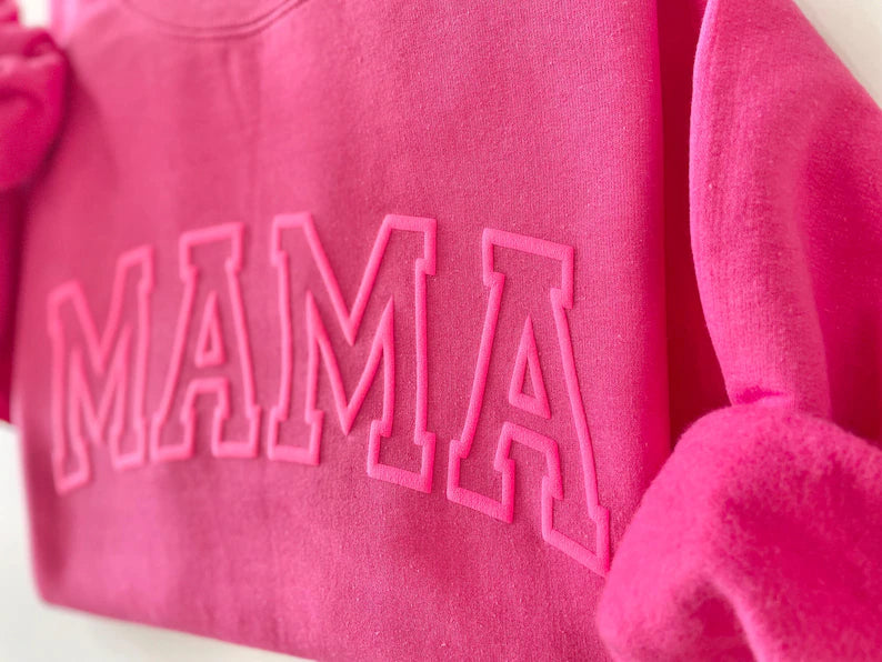 Custom Mama Puff Sweatshirt with children’s name on sleeve Hippo Boutique