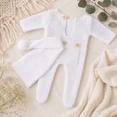 Newborn Waffle Knit Romper & Matching Pom Pom Hat Set – Baby Boy Coming Home Outfit Hippo Boutique