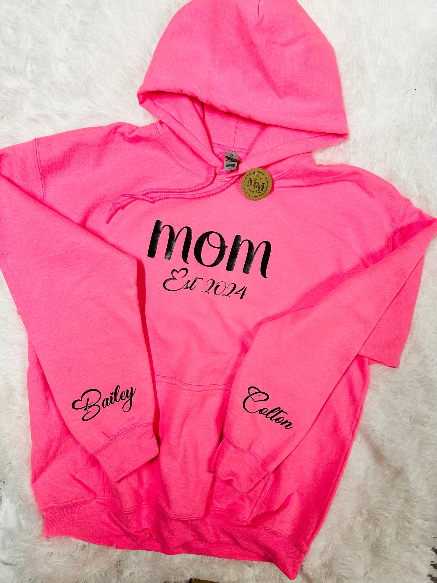 Custom Mama Hoodie with children’s name on sleeve Hippo Boutique
