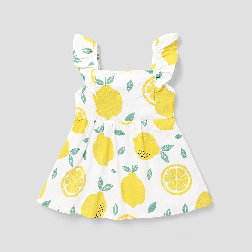 Button lemon and yellow plaid baby sleeveless ruffle dress Hippo Boutique