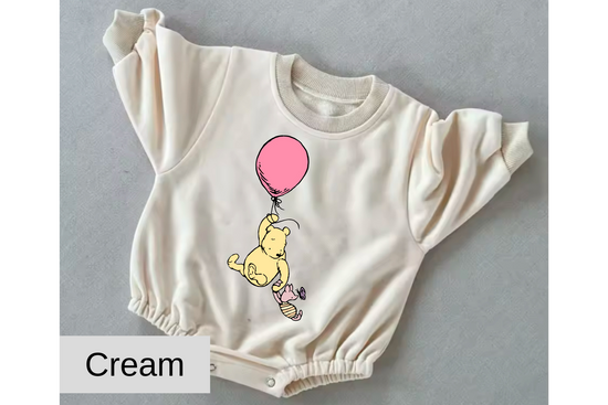 Pink Balloon Pooh baby Oversized Sweatshirt Romper Hippo Boutique