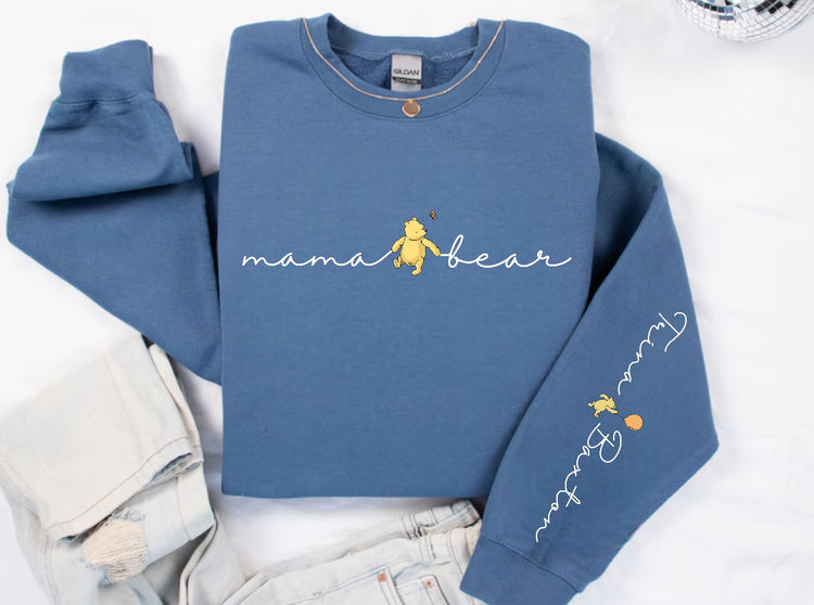 Mama Bear Sweatshirt with children’s name on sleeve Hippo Boutique