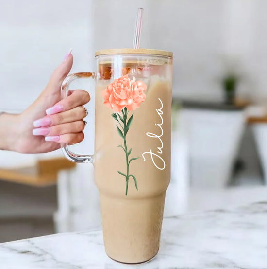 Birth Flower Glass Tumbler Cup Hippo Boutique