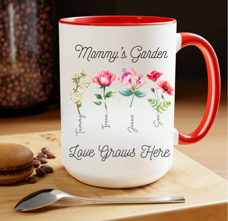 Mama’s Garden Personalize Birth Flower and kids names coffee mug Hippo Boutique