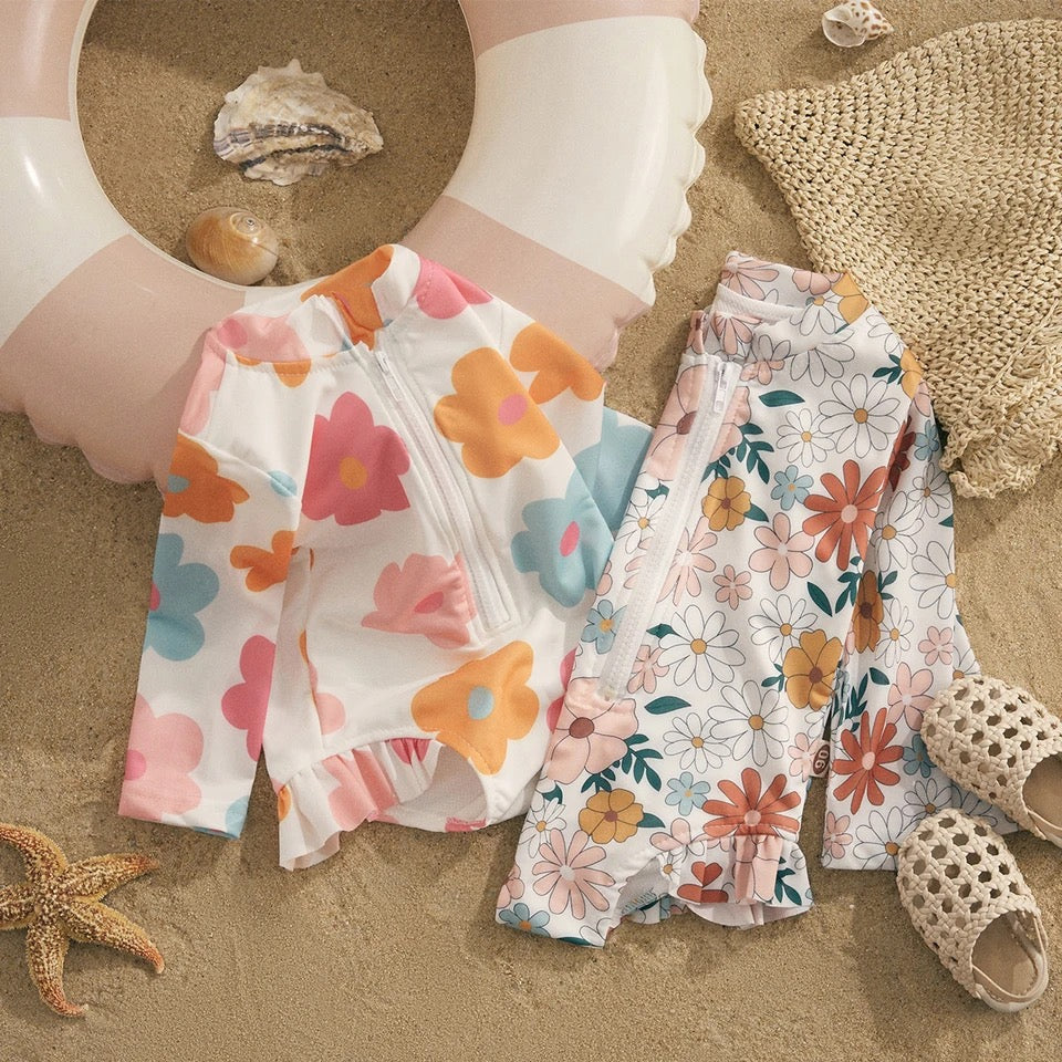 Baby Girl Boho One Piece Rash Guard Swimsuit Hippo Boutique