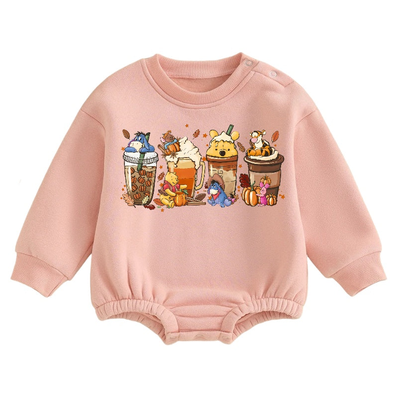 Soft warm fleece Baby pooh Fall Oversized Sweatshirt Romper Hippo Boutique