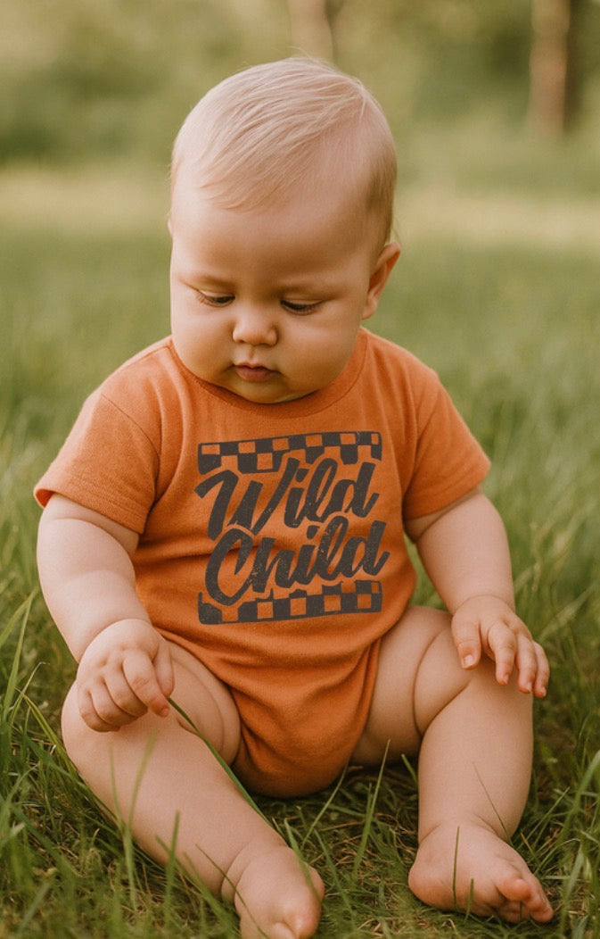 Baby t-shirt Bubble Romper - Wild Child Checkered Hippo Boutique