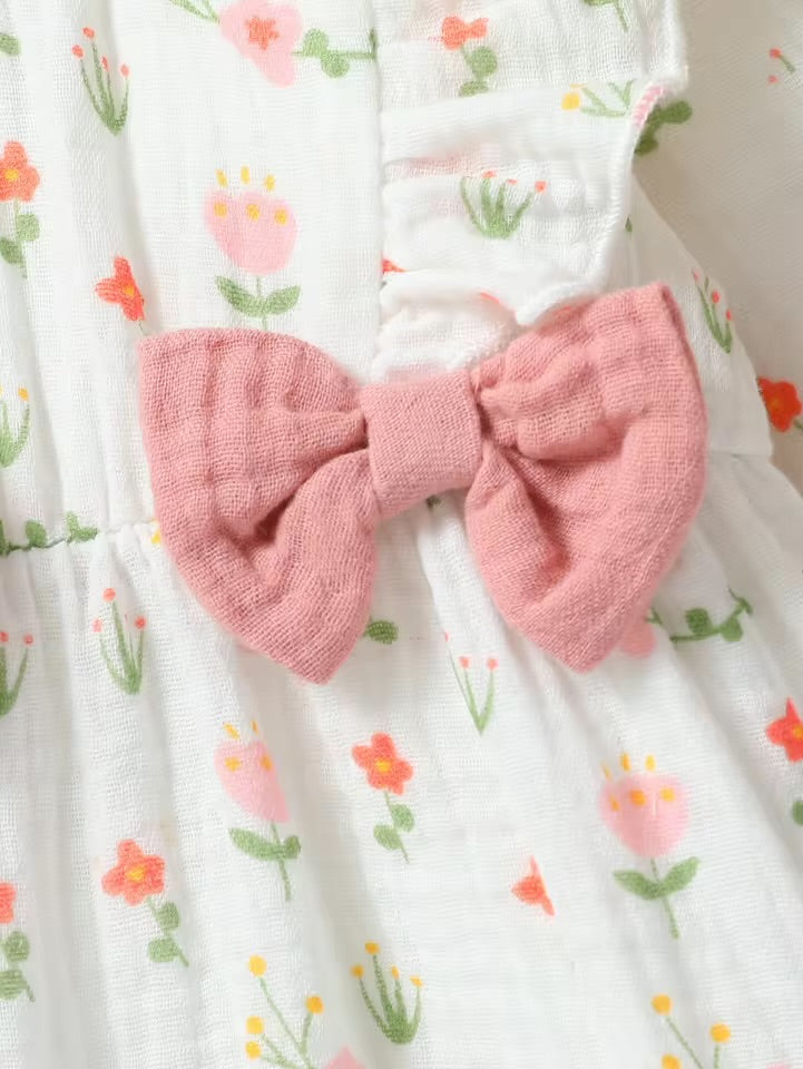 Floral Baby Girl Romper with Pink Bows & Matching Bow Headband Hippo Boutique
