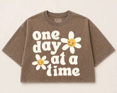 Oversized Washed Cropped T-Shirts - One Day at a time Hippo Boutique