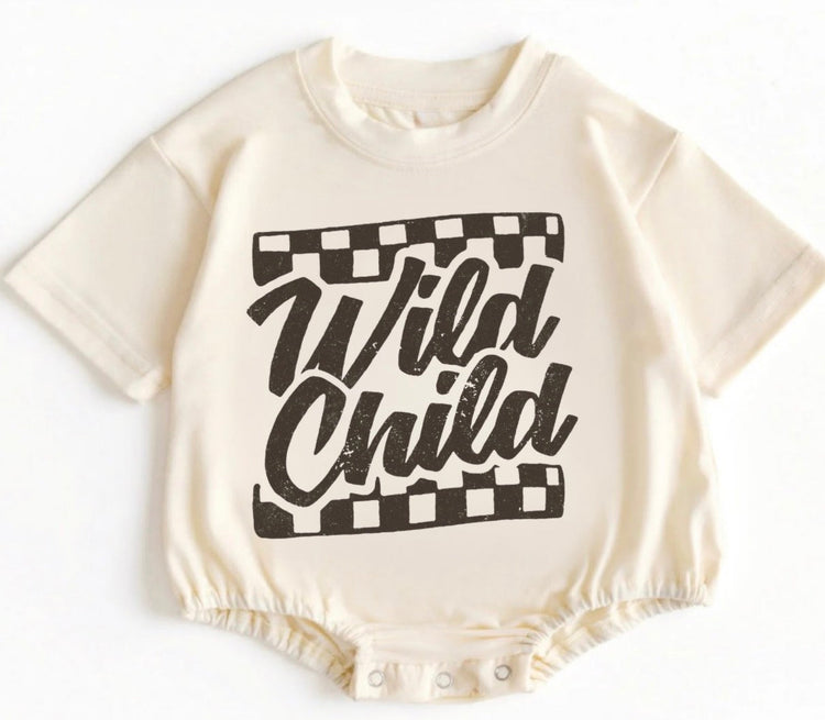 Baby t-shirt Bubble Romper - Wild Child Checkered Hippo Boutique
