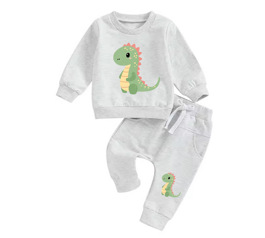 Newborn Baby 2 Piece Outfit Solid Color Long Sleeve Sweatshirt and Elastic Pants Set for Infant Fall Clothes baby boy Dino outfit 