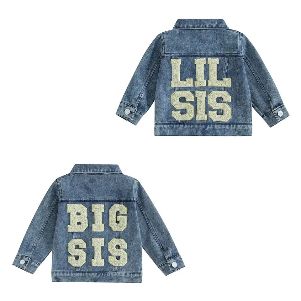 Big Sis Lil Sis Embroidered Baby & Toddler Jean Jacket Hippo Boutique