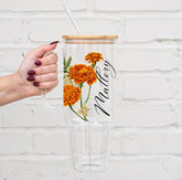 Birth Flower Glass Tumbler Cup Hippo Boutique
