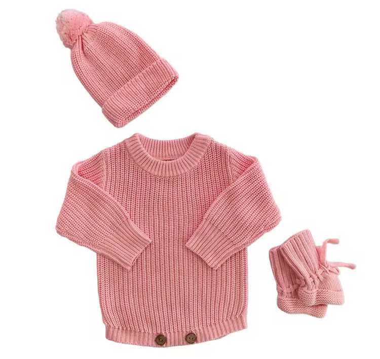 Personalized Baby Knit Romper Set Custom Name Embroidered Hippo Boutique
