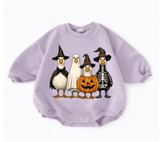 Beautiful 100% cotton baggy pastel baby sweatshirt rompers with adorable spooky Ducks print. 