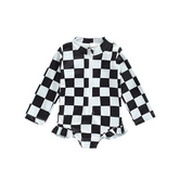 Long Sleeve Ruffled Checkered Swimsuits Hippo Boutique