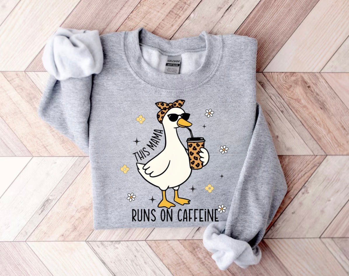 T-Shirts Sweatshirts & Hoodies - This Mama Runs on Caffeine Leopard Goose Hippo Boutique