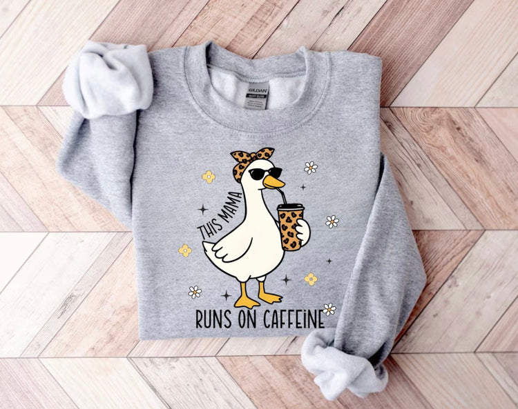T-Shirts Sweatshirts & Hoodies - This Mama Runs on Caffeine Leopard Goose Hippo Boutique