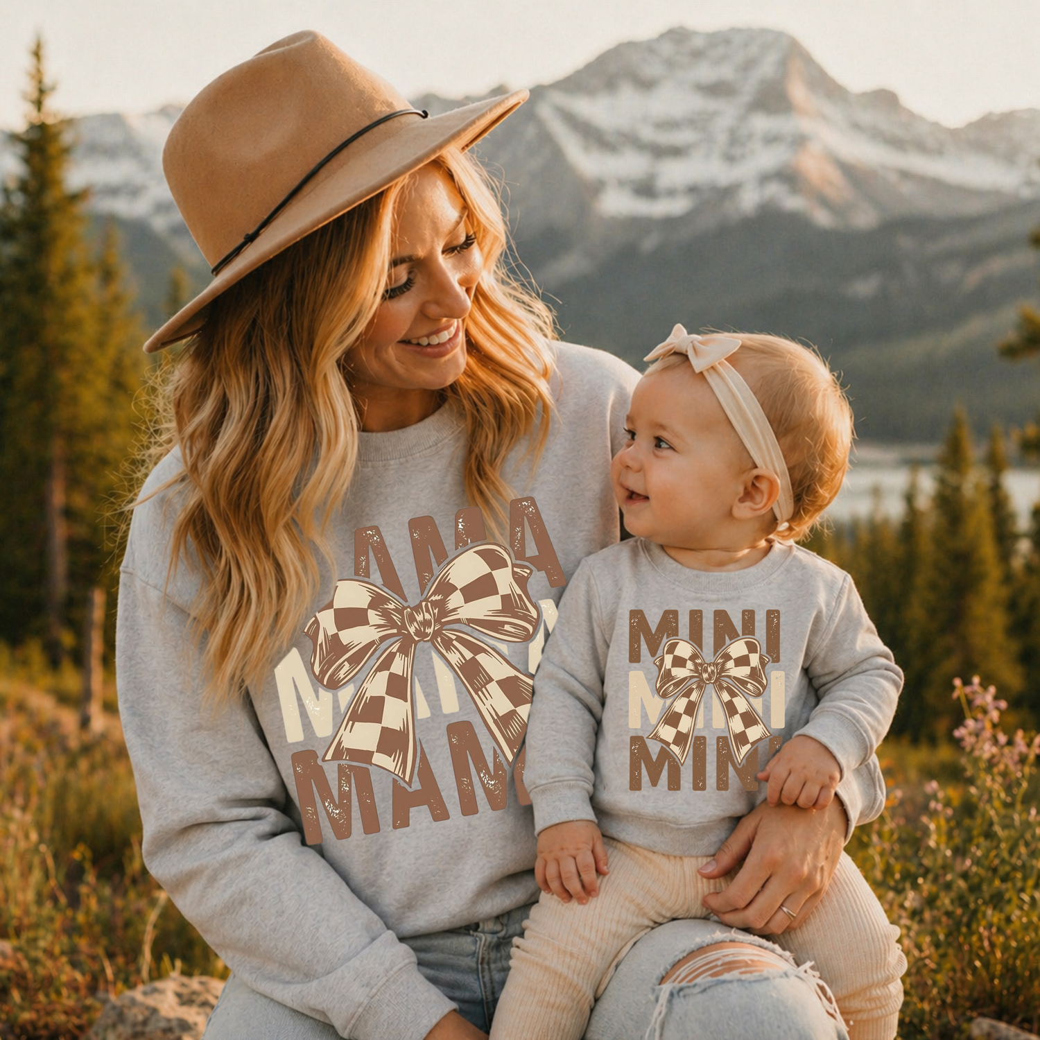 Mama & Mini Matching Sweatshirts - Checkered Bow Hippo Boutique