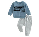 Feeding cows with grandpa Baby Outfit set sweatshirt and pants Hippo Boutique