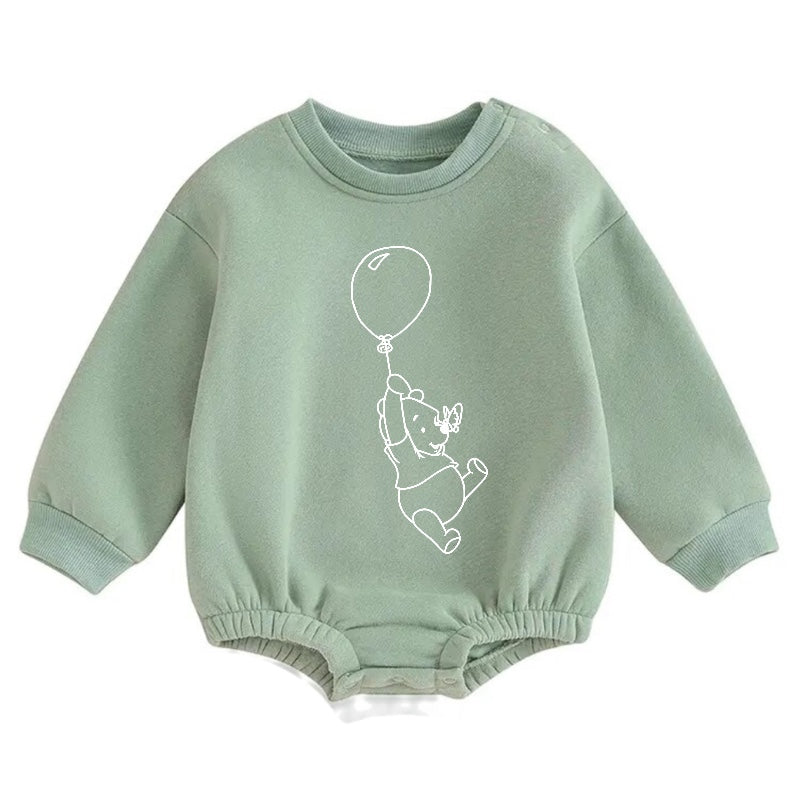 Soft warm fleece Baby Bear Balloon  Oversized Sweatshirt Romper Hippo Boutique