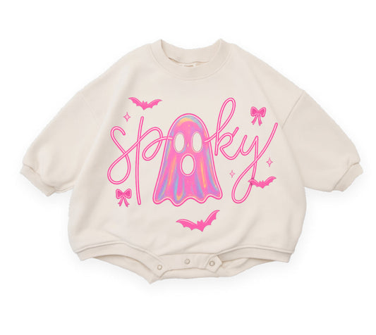 Ghost Cherry Cotton Baby Halloween Sweatshirt Romper Hippo Boutique