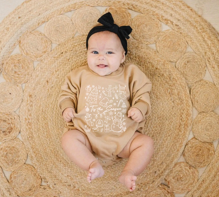 Tie The Season Baby Sweatshirt Bubble Romper Hippo Boutique