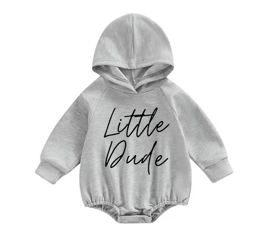 Little Dude Oversized Hooded Sweatshirt Romper Hippo Boutique
