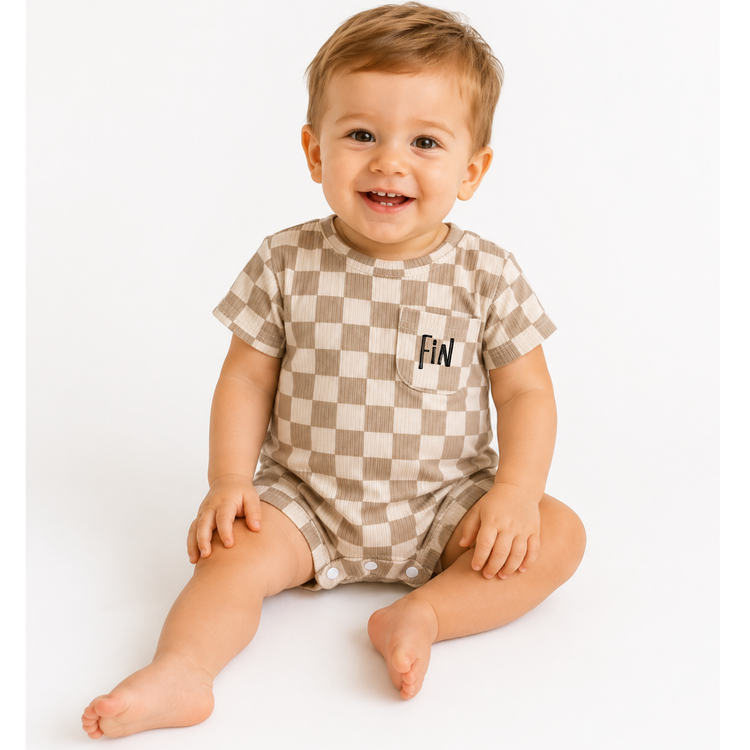 Personalized Baby Name Checkered Romper Hippo Boutique