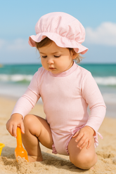 Newborn Baby & Toddler striped Zip Up Swimsuit with matching hat Hippo Boutique