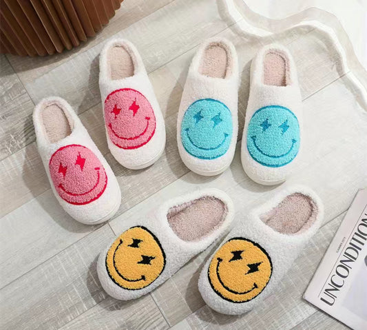 Women’s Fuzzy Smiley Slippers Hippo Boutique