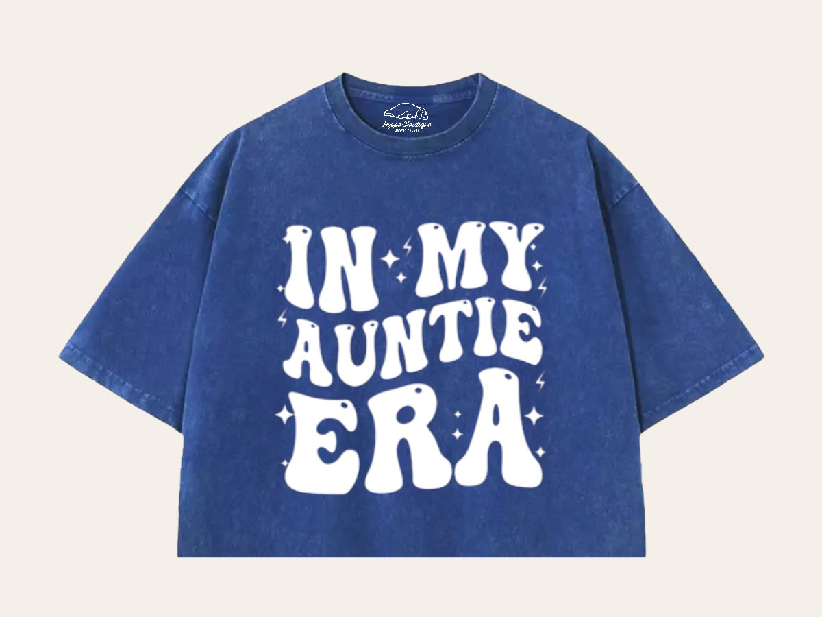 In My Auntie Era Stone Washed 100% Cotton Oversized Cropped T-Shirts Hippo Boutique