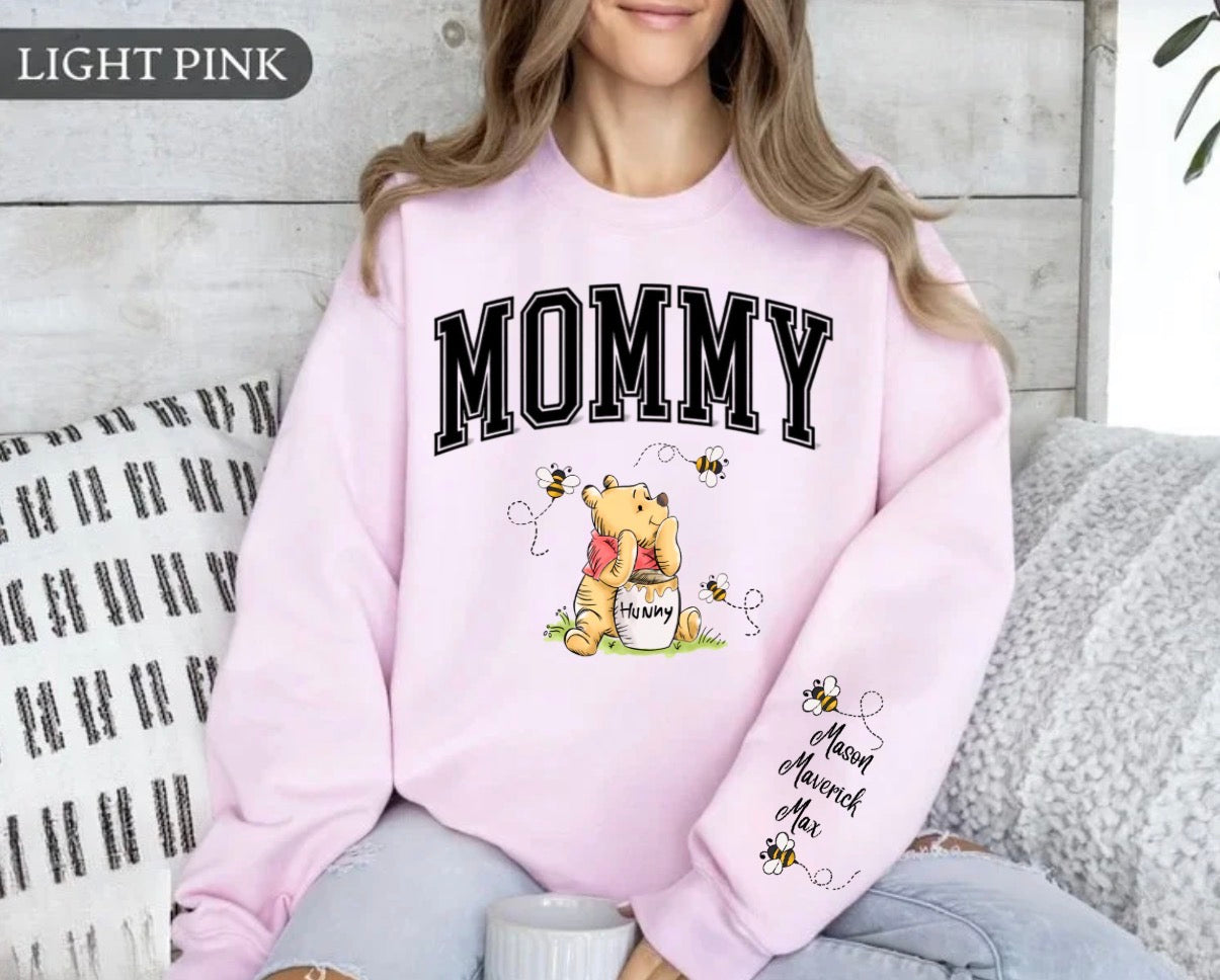 Custom Mama Bear Sweatshirt with children’s name on sleeve Hippo Boutique