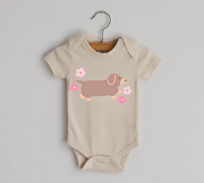 Newborn Baby Bodysuit - Dachshund Floral Hippo Boutique