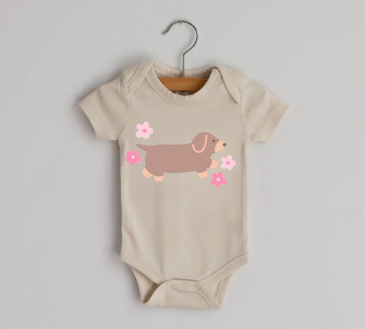 Newborn Baby Bodysuit - Dachshund Floral Hippo Boutique