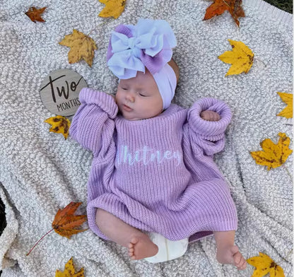 Personalized Name Newborn Baby Embroidered Knit Sweaters Hippo Boutique