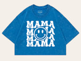 Retro Mama Smile Acid Washed 100% Cotton Oversized Cropped T-Shirts Hippo Boutique