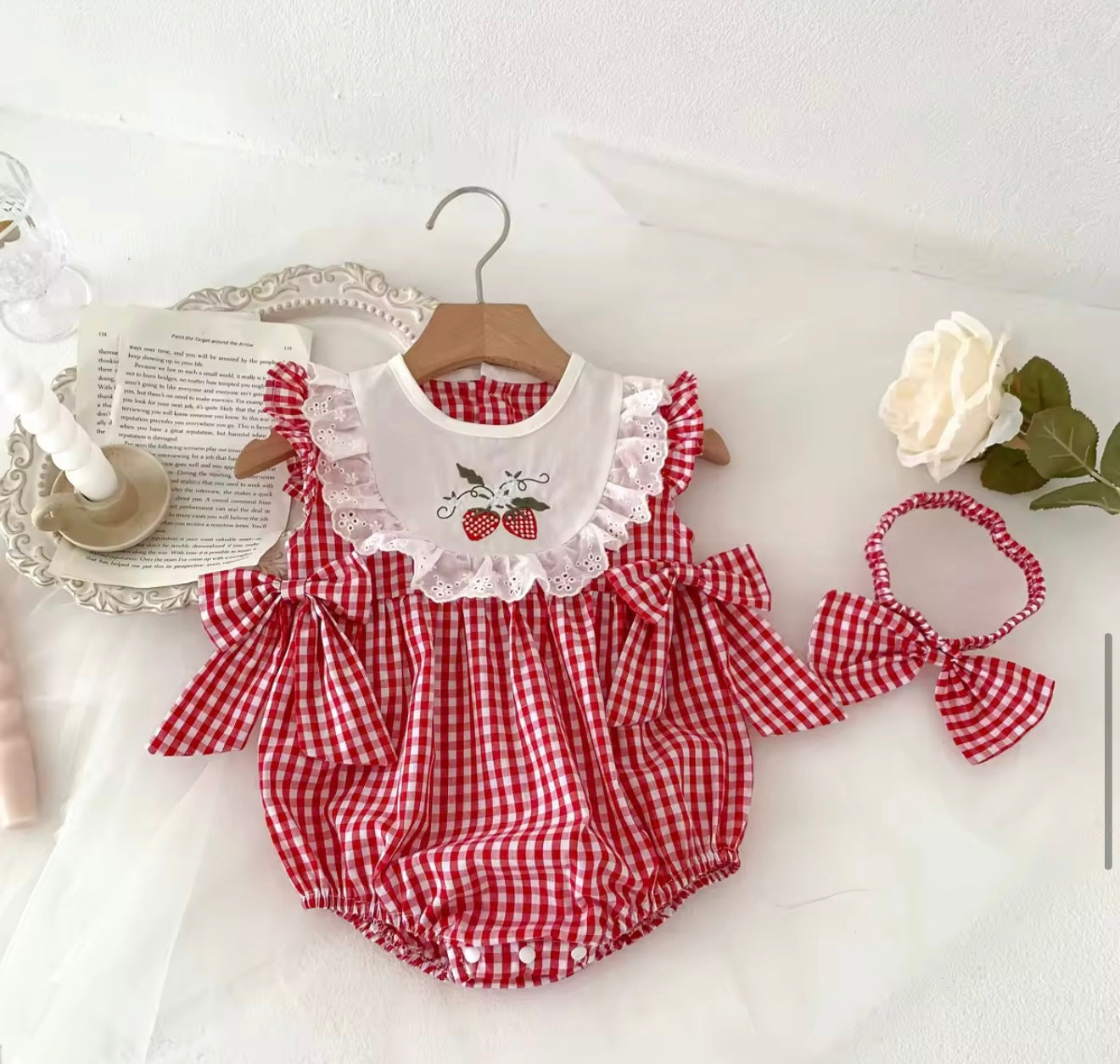 Strawberry Sleeveless Baby Dress with Bows Hippo Boutique