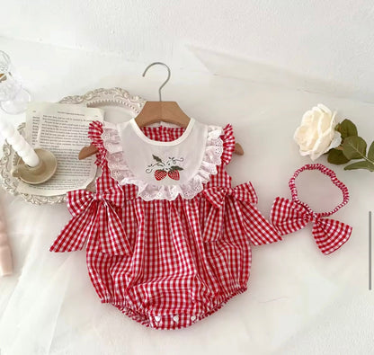 Strawberry Sleeveless Baby Dress with Bows Hippo Boutique