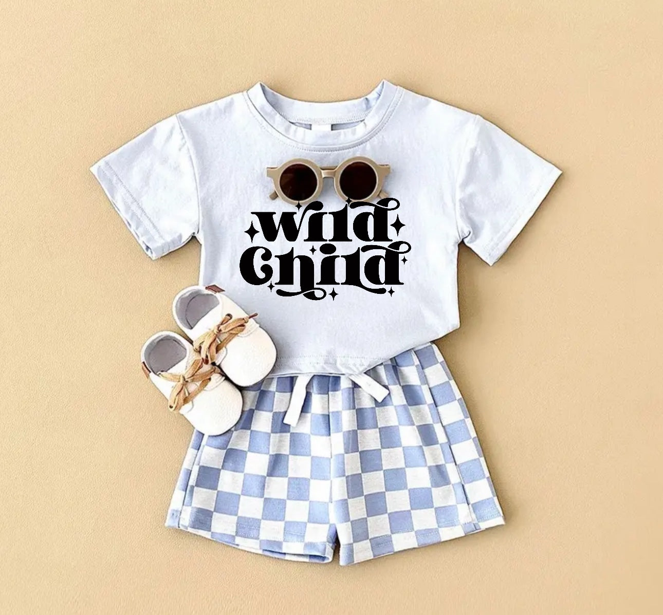 Wild Child T-Shirt & Checkered Shorts Set Hippo Boutique