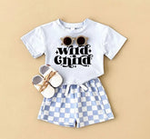 Wild Child T-Shirt & Checkered Shorts Set Hippo Boutique