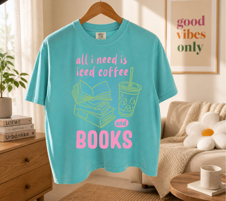 Cropped T-Shirts - Iced Coffee & Books Hippo Boutique