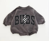 Baby Cotton Sweatshirt Romper - Bubs Lightning Hippo Boutique